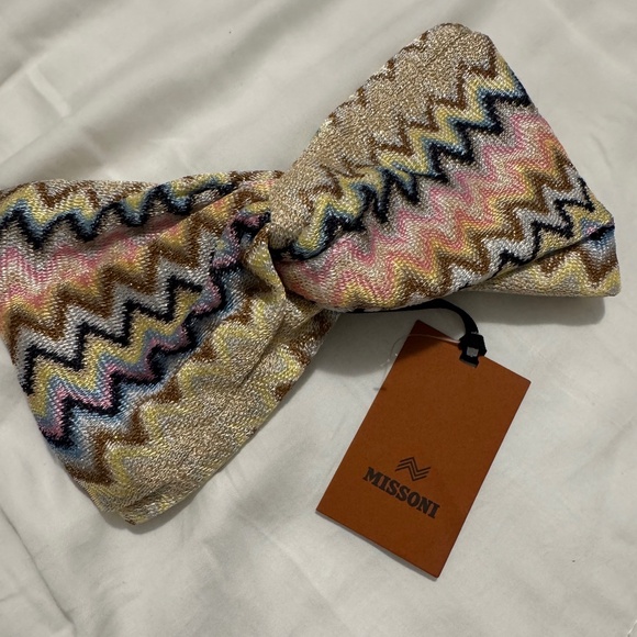 Missoni Zigzag Headband Multicolor Knit Twist Front Authentic